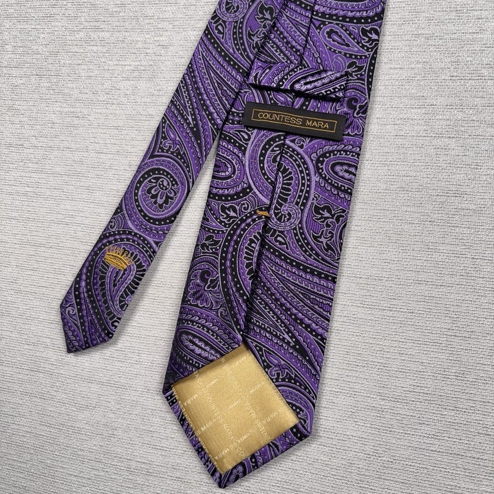 Countess Mara Tie Purple Black Paisley Silk Necktie 59" x 3.5"